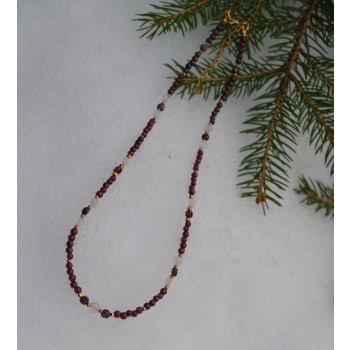 Naszyjnik handmade z granatem i kwarcem różowym.